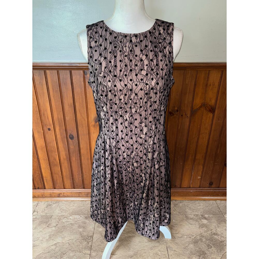 Womens Jason Wu Blush Black Lace Overlay Sleeveless Knee Length Dress Size M‎